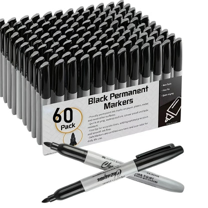 Permanent Markers 60-Pack – Fine Point Pens for Classroom & Office