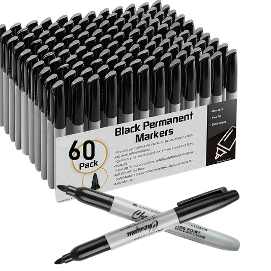 Permanent Markers 60-Pack – Fine Point Pens for Classroom & Office