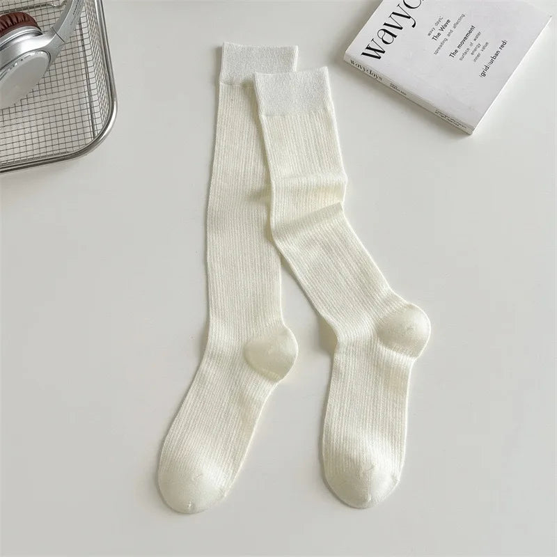 Women Mid-Calf Socks – Cotton Long Socks in Black, White & Gray