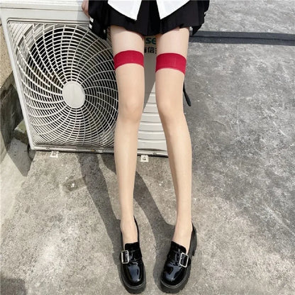 Thigh High Stockings – Red Edge Lace Fashion Hosiery