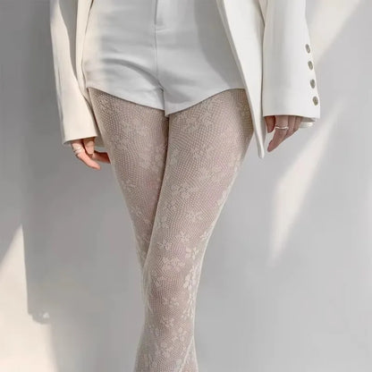 Floral Fishnet Tights for Women – Brown Patterned Pantyhose