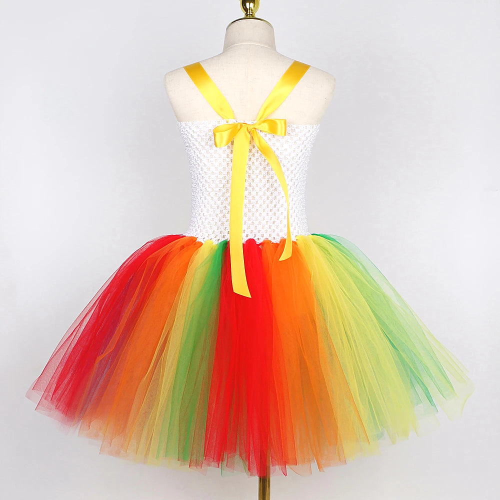 Rainbow Circus Clown Costume for Girls Halloween Fancy Tutu Dress Kids Toddler Birthday Carnival Party Outfit with Red Nose