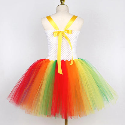 Rainbow Circus Clown Costume for Girls Halloween Fancy Tutu Dress Kids Toddler Birthday Carnival Party Outfit with Red Nose