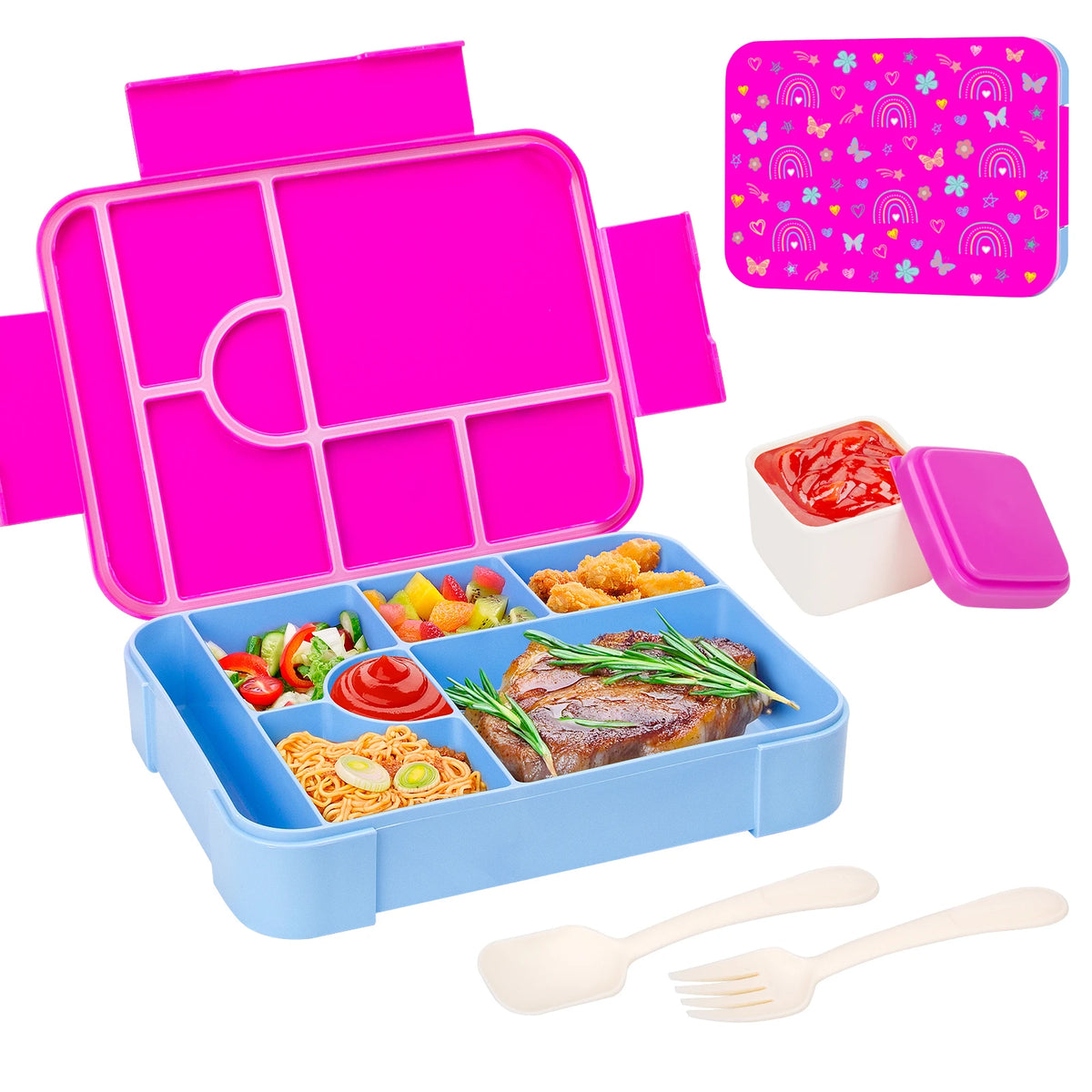 Kids Lunch Box, Divided Bento Box, Leakproof Microwave Food Container
