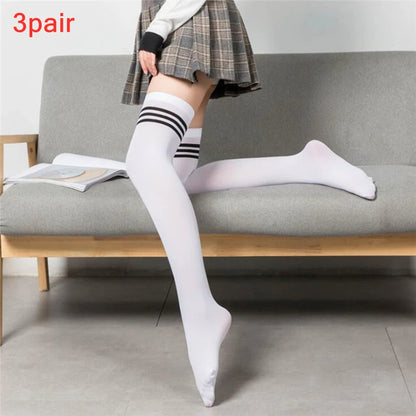 Black White Striped Over The Knee Socks for Women