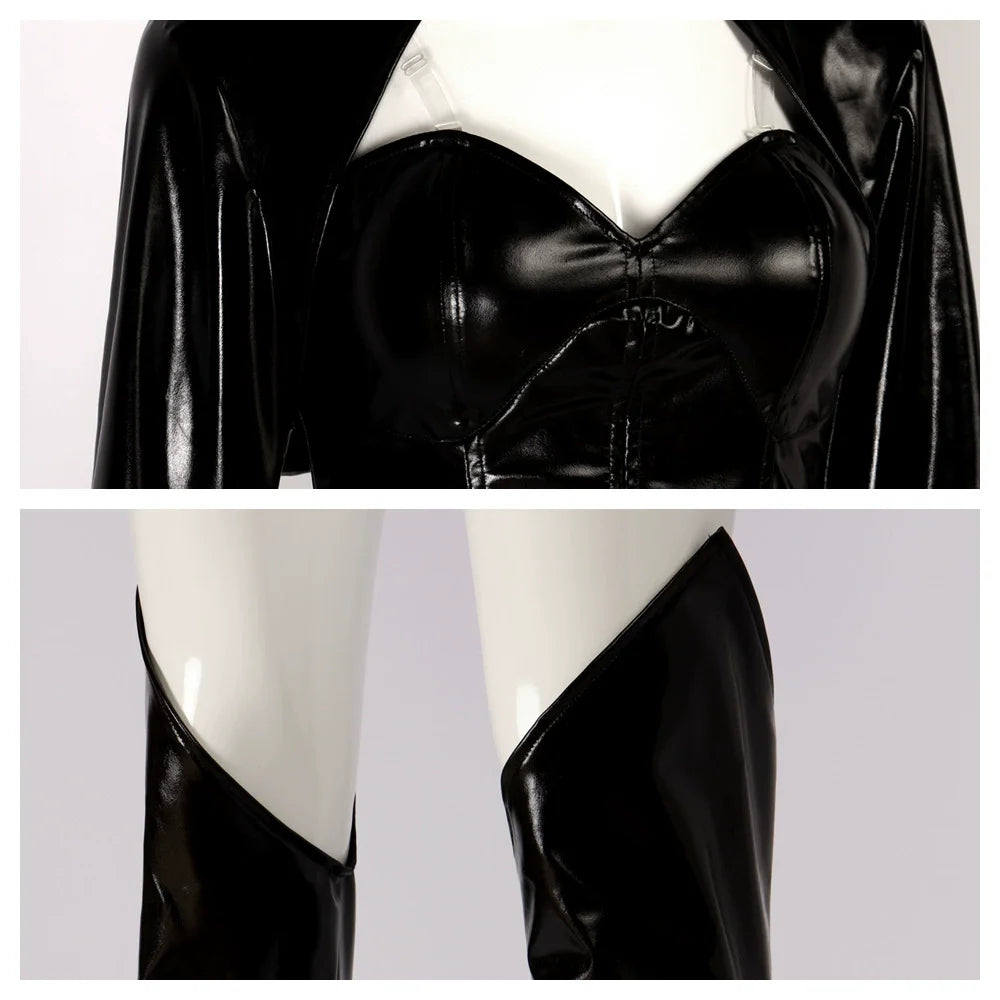 7PCS Sexy Madelyne Pryor Cosplay Costume Jumpsuit Cloak XX Men Villain Uniform Outfit Halloween Carnival Leather Battle