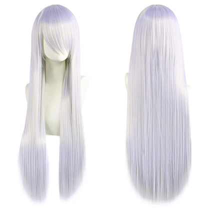 80cm Long Synthetic White Purple Cosplay Wigs Green Hair Straight Silver Wig Pink Hairpiece Lolita Wig with Bangs