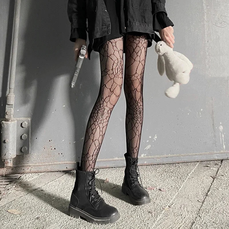 Gothic Spider Web Tights – Retro Mesh Hosiery