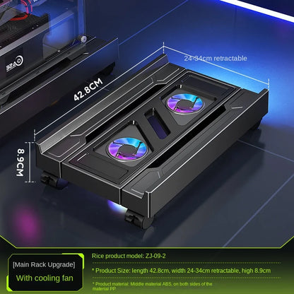 Adjustable CPU Holder Stand with Cooling Fan Mobile PC Tower Stand