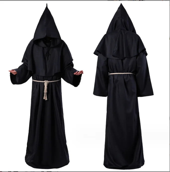 Medieval Hooded Monk Friar Priest Wizard Long Robe Unisex Adult Loose Stage Outfit For Masquerade Theme Party Halloween Cosplay