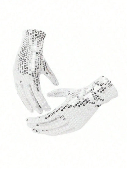 Michael Jackson Costume Accessories Set - Sequin Fedora Hat + Rhinestone Gloves + Aviator Sunglasses, Halloween Cosplay Party Dr