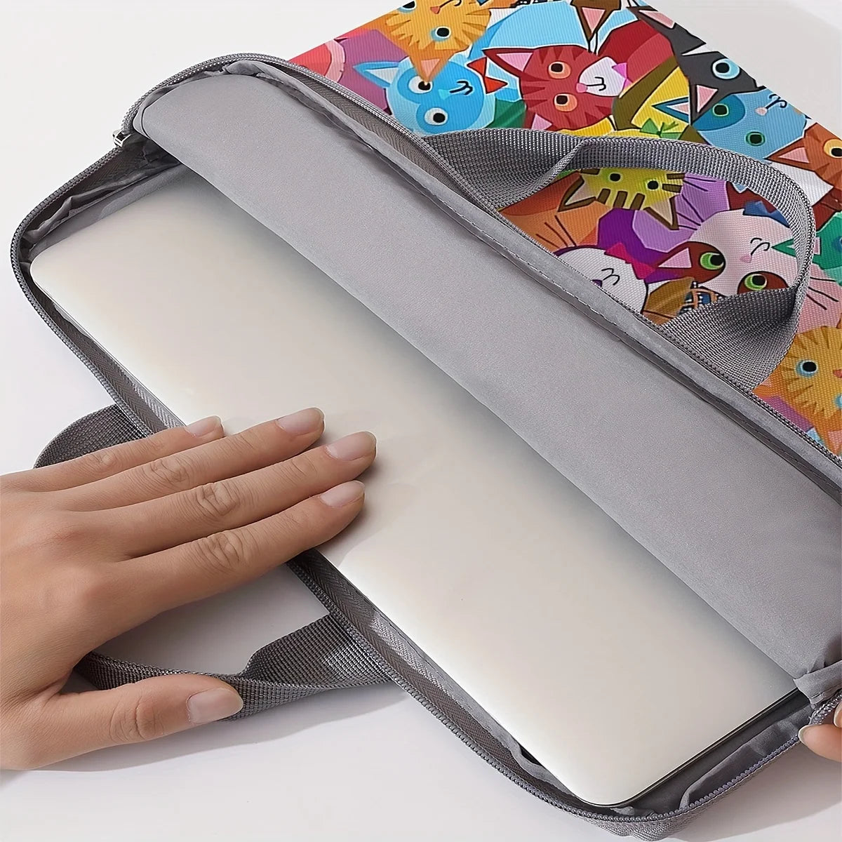 Cat Pattern Laptop Bag – Colorful Polyester Briefcase for 14-Inch