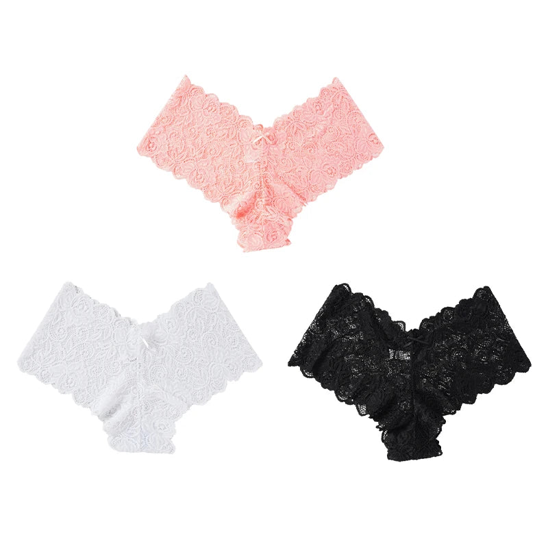 3Pcs Sexy Floral Lace Panties Women Briefs Low Waist Soft Lingerie Comfortable Female Underwear Girls Intimates Panties