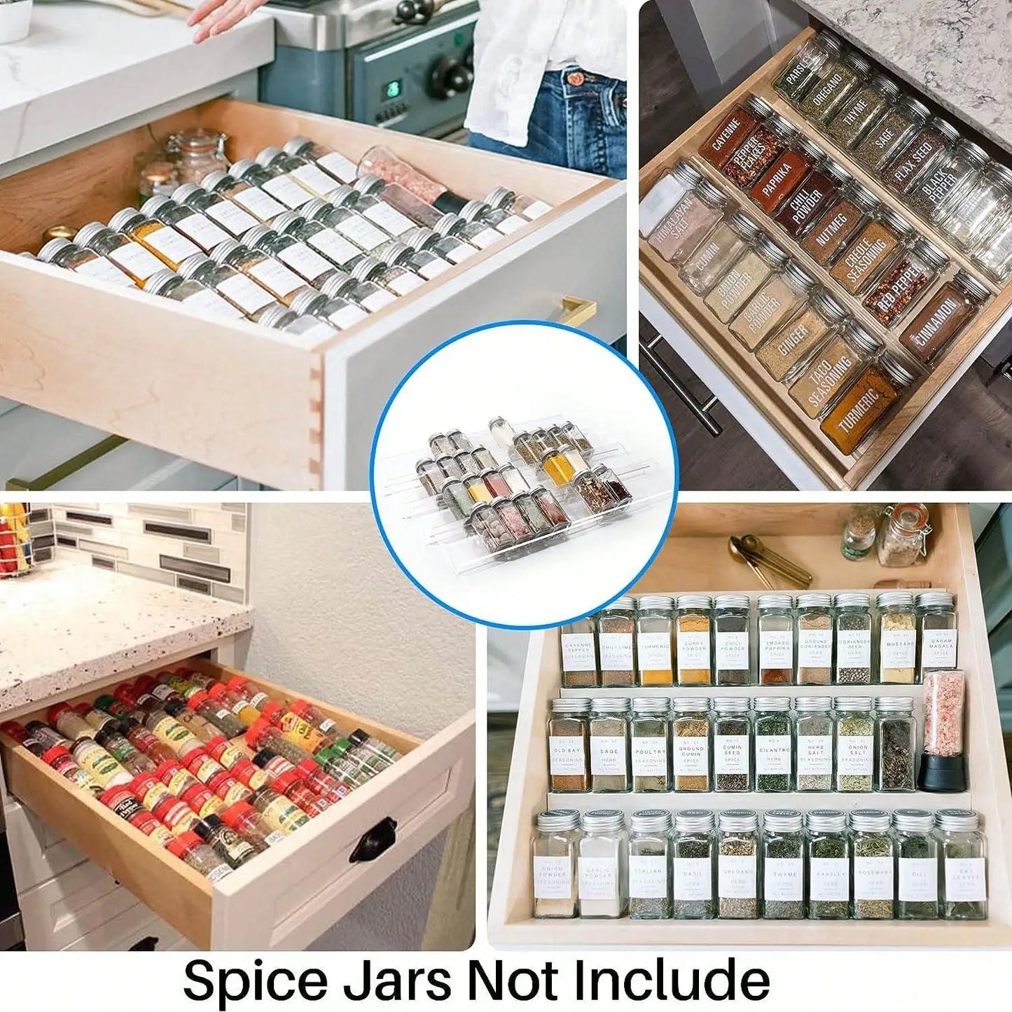 Spice Drawer Organizer 4-Tier Acrylic Rack Expandable Kitchen Storage