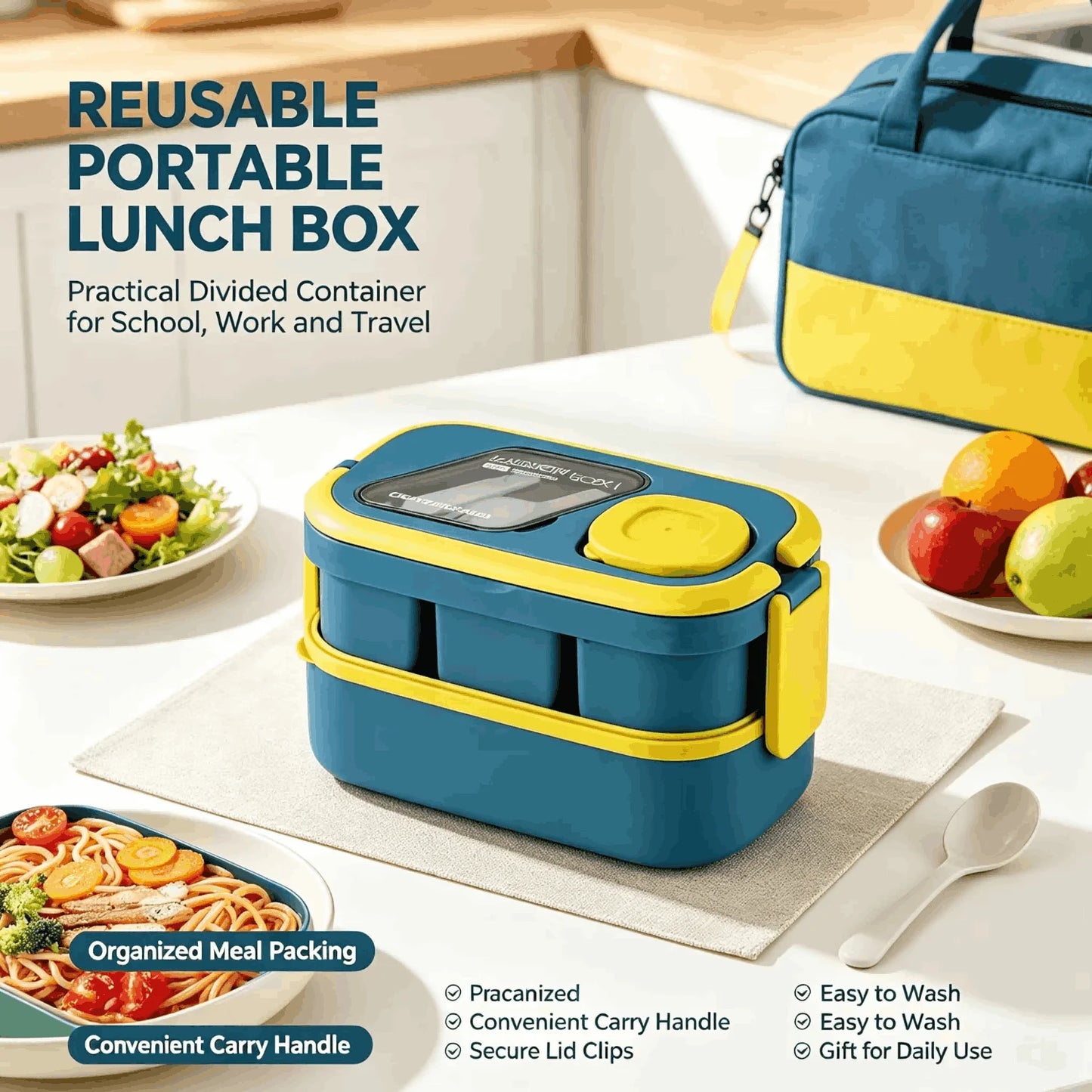 Stackable Bento Box Leak-Proof Lunch Container With Spoon & Fork