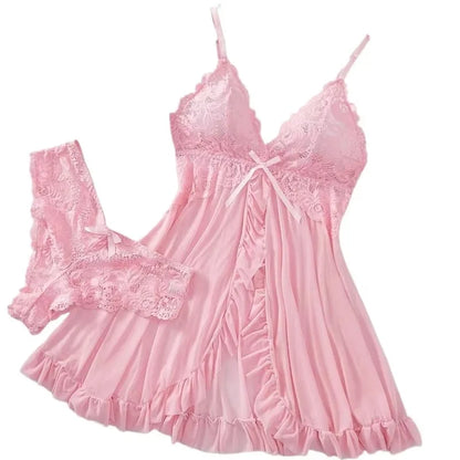 Women’s Lace Sleepwear Set – Soft V-Neck Nightwear