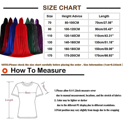 Adult Kids Halloween Pleuche Velvet Cloak Cape Hooded Medieval Costume Witch Wicca Vampire Halloween Cosplay Costume Cape