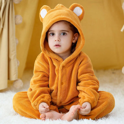 Winter Baby Rompers Baby Pijamas Panda Tiger Leopard Monkey Fox Animal Cartoon Hooded Jumpsuits Cosplay Costume Boys Girl Pajama