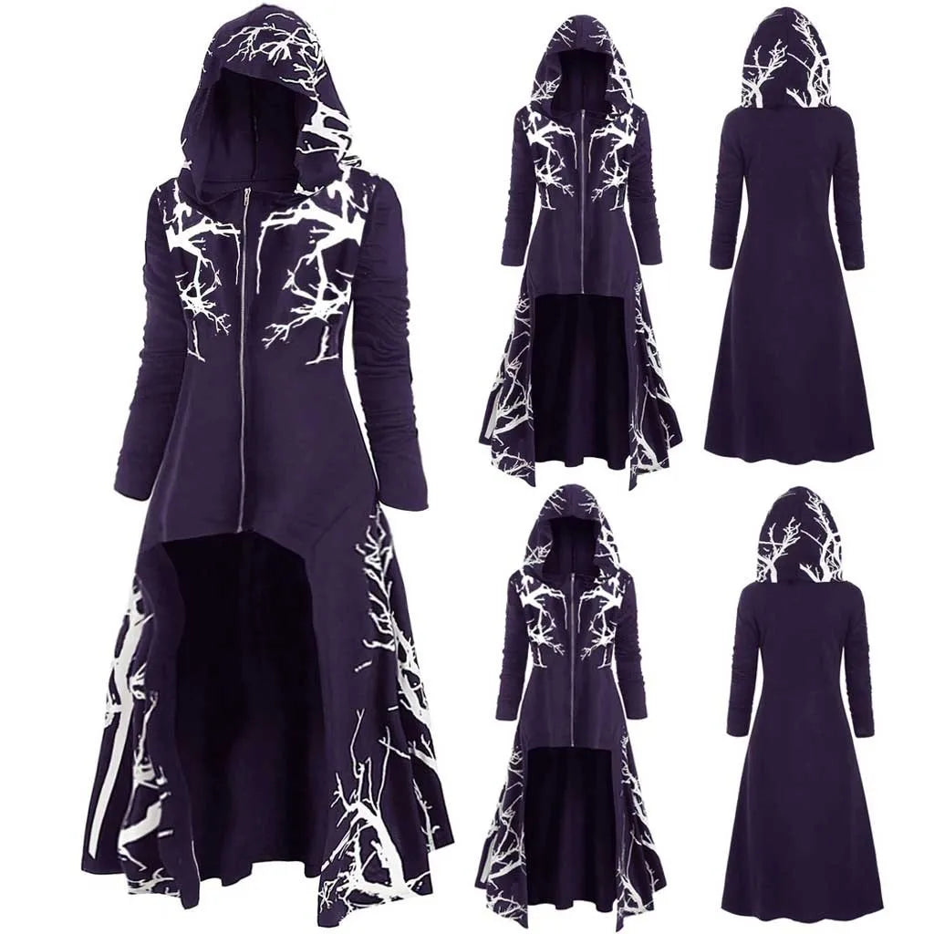 Unisex Adult Men Women Medieval Hooded Cape Fashion 3D Print Hem Irregular Long Cloak Coat  Halloween Costume Ponchos Cape Top