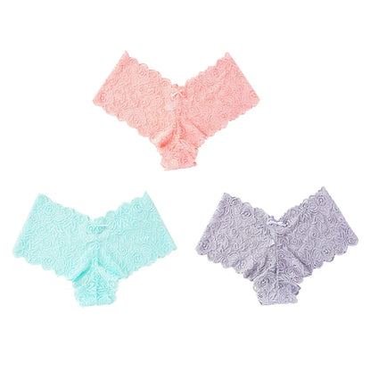 3Pcs Sexy Floral Lace Panties Women Briefs Low Waist Soft Lingerie Comfortable Female Underwear Girls Intimates Panties