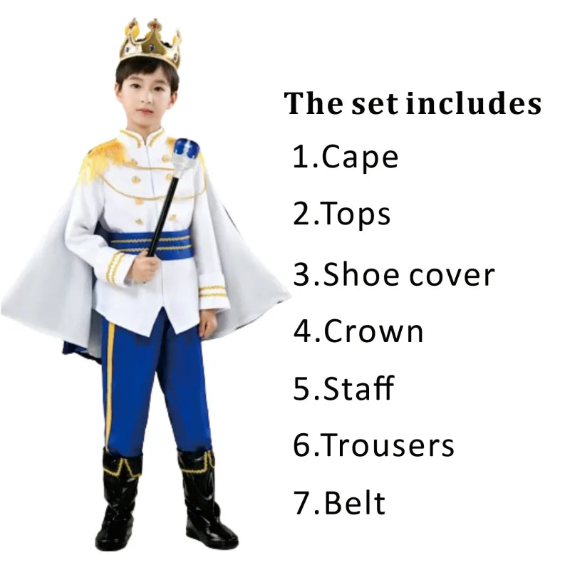 7 Pieces King Carnival Costume Medieval Royal Red Prince Full Set Outfits Halloween Birthday Party Fancy Dress Up Cosplay Wear