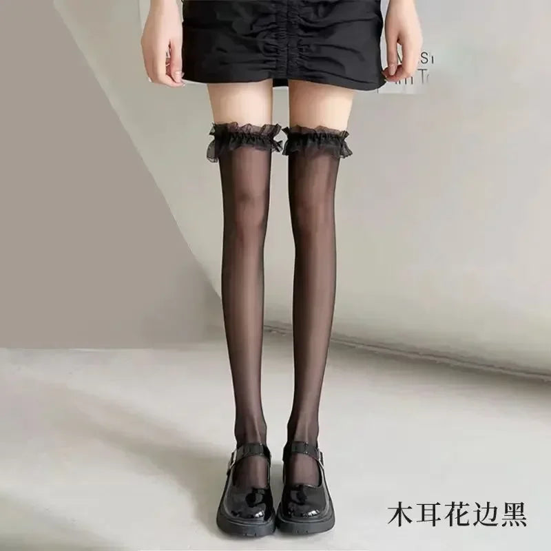 Thigh High Stockings – Red Edge Lace Fashion Hosiery