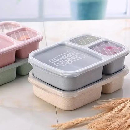 Wheat Straw Lunch Box – 3-Grid Microwave Food Storage Container