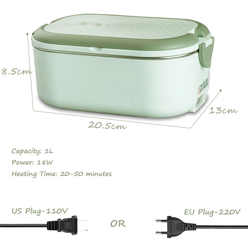 Electric Lunch Box 1L Stainless Steel Heated Food Warmer 18W
