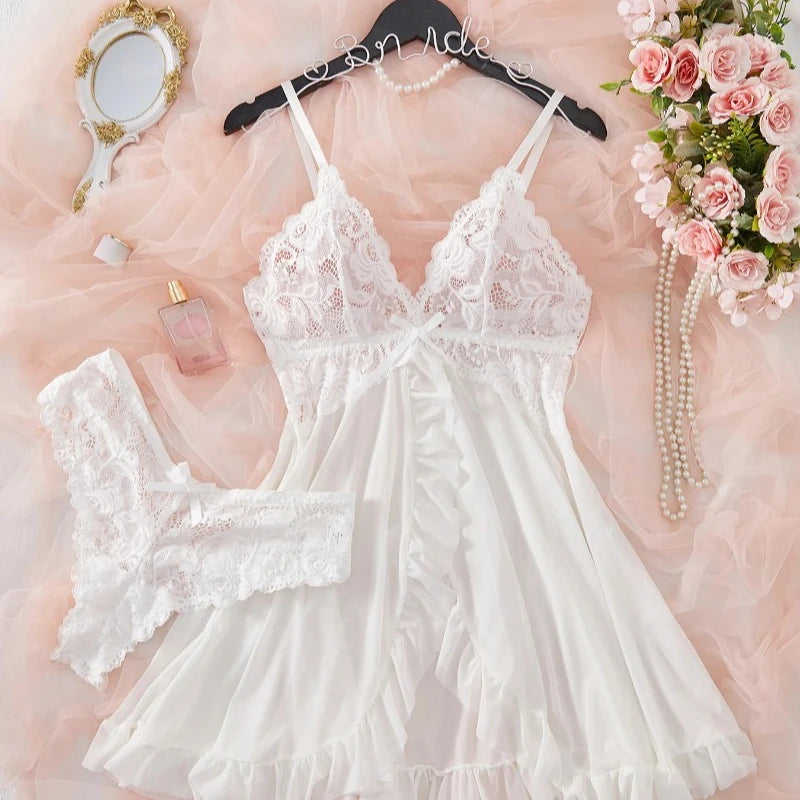 Women’s Lace Sleepwear Set – Soft V-Neck Nightwear