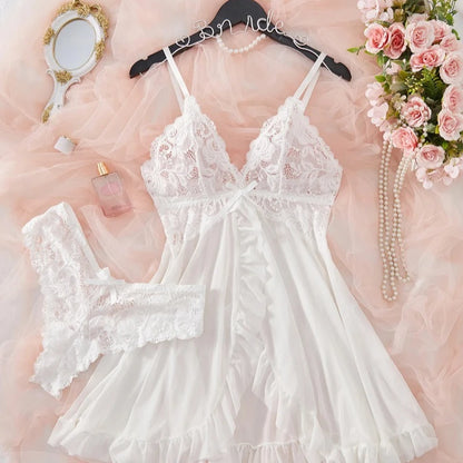 Women’s Lace Sleepwear Set – Soft V-Neck Nightwear