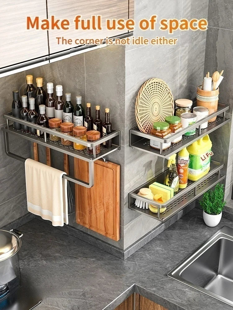 Kitchen Wall Shelf | Aluminum Spice Organizer Rack