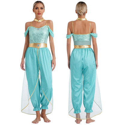 Festival Arabian Princess Costumes Indian Dance Embroider Bollywood Jasmines Costume Party Halloween Cosplay Jasmines Outfit
