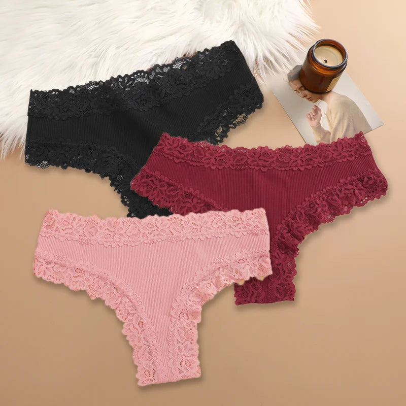 Cotton Panties for Women – Floral Lace Briefs 3-Pack