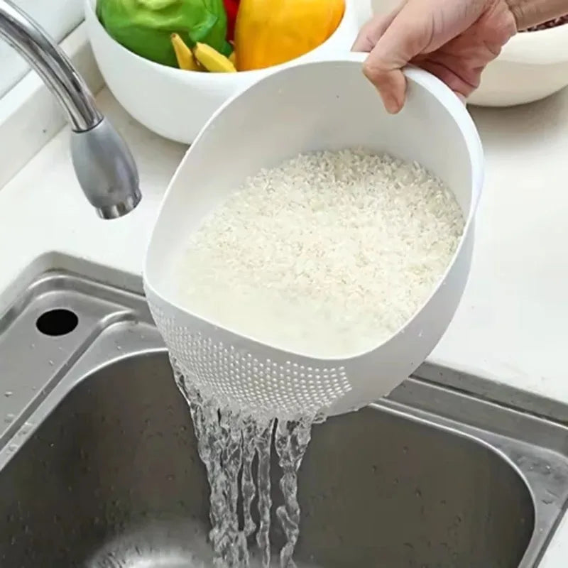 Silicone Colander Rice Washing Bowl with Handle