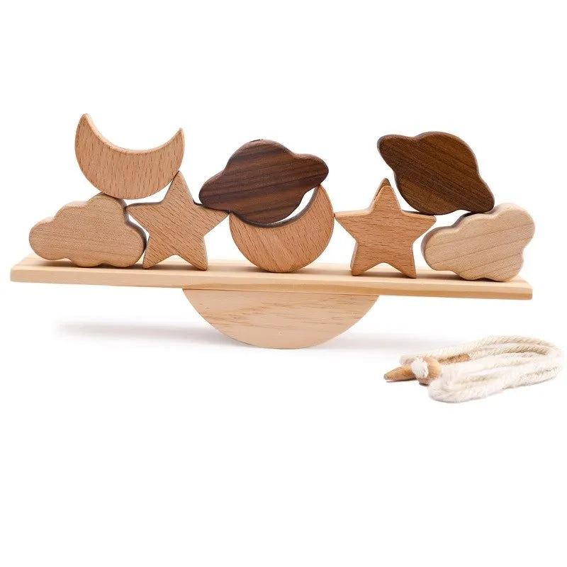 Wooden Montessori Threading Toy with Animal Beads & Balance Board