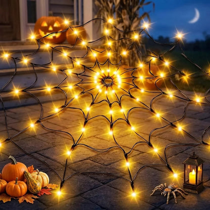 Halloween LED String Light Spider Web Ghost Festival Atmosphere Light for Haunted House Party Decoration Colorful Lighting