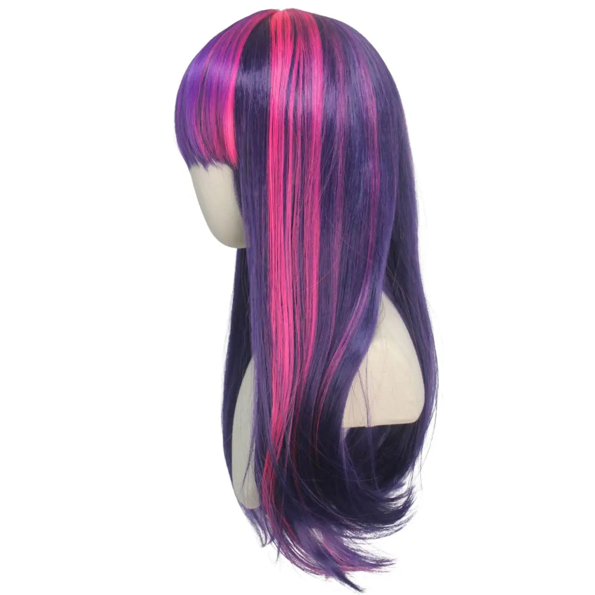 Pink Purple Neat Bangs Long Straight Hair Synthetic Wig Chemical Fiber Twilight Sparkle Role Playing Animated Pony Figure