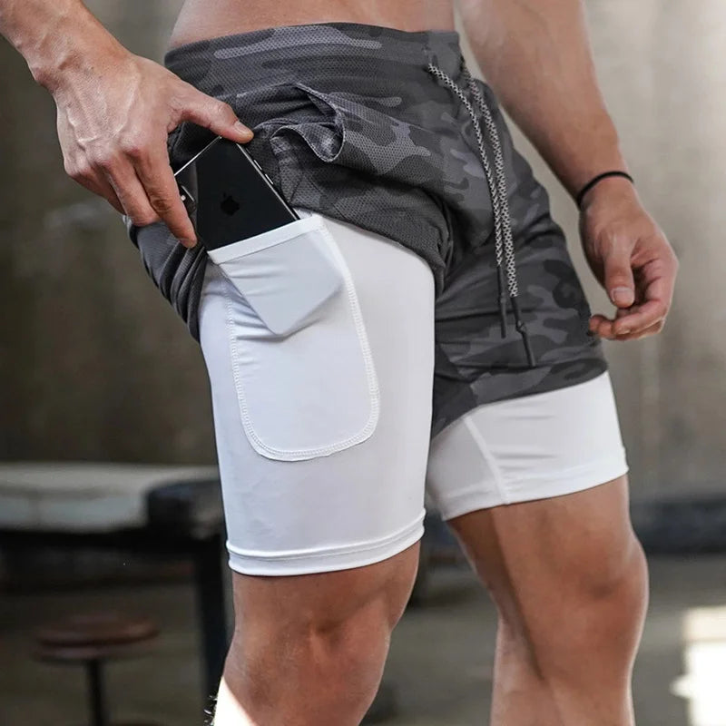 Men's Running Shorts 2-in-1 Quick Dry Gym Workout Sports Shorts
