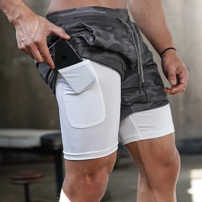 Men's Running Shorts 2-in-1 Quick Dry Gym Workout Sports Shorts