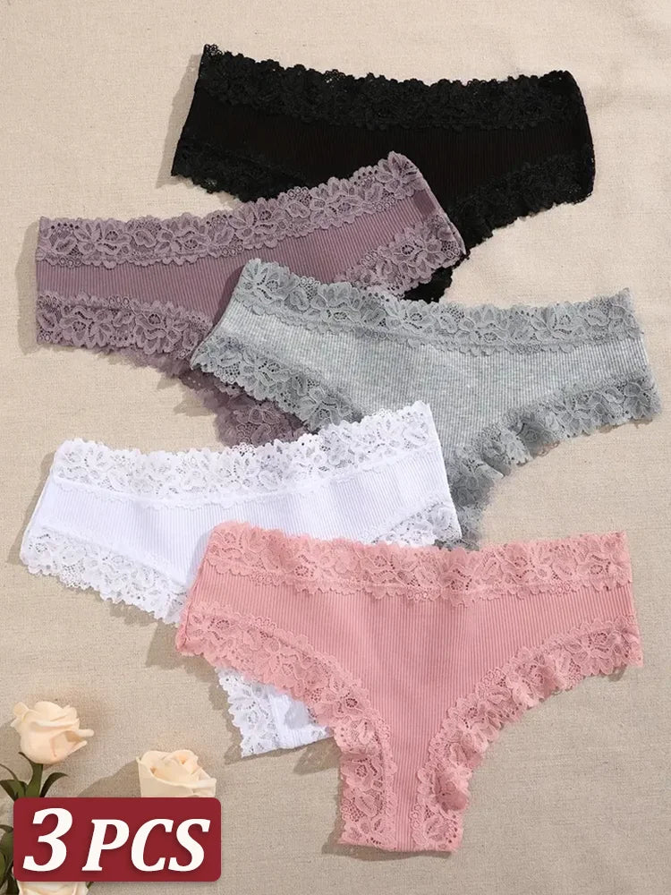 Cotton Panties for Women – Floral Lace Briefs 3-Pack
