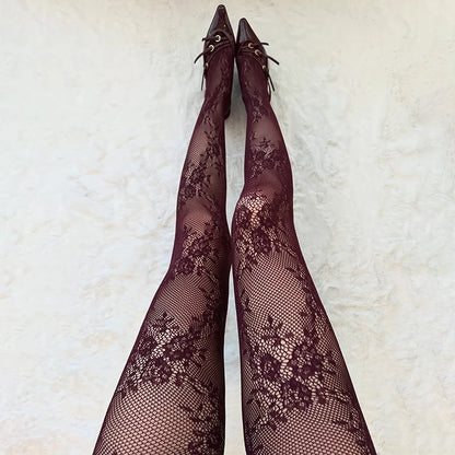 Floral Lace Tights – Patterned Mesh Hosiery