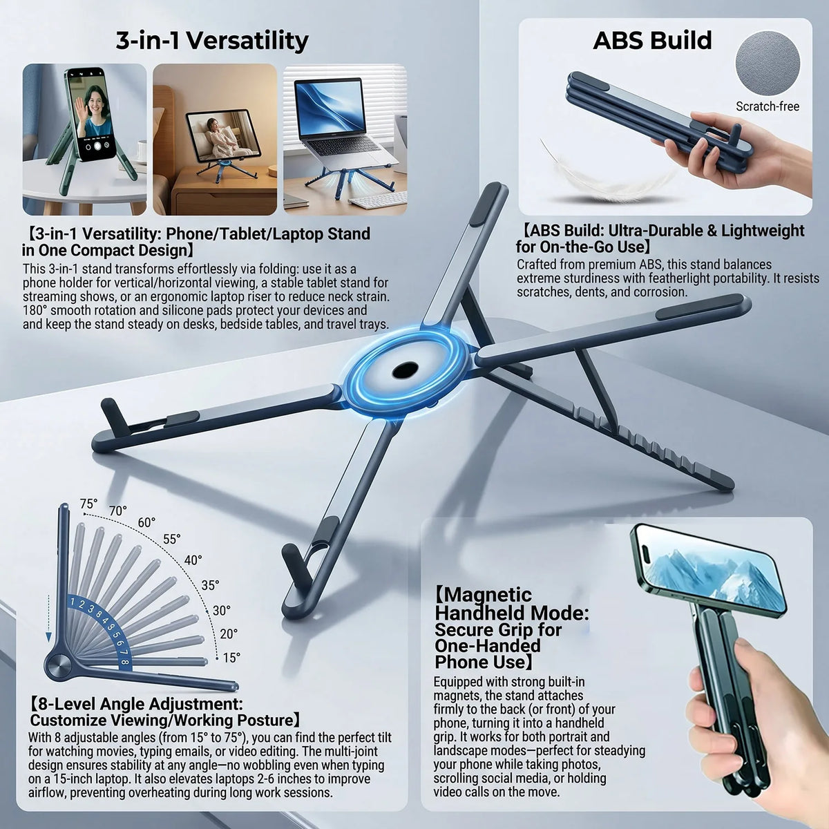 Foldable Magnetic Laptop Stand – Adjustable ABS Desktop Holder