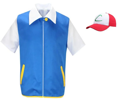 Adult Ash Ketchum Costume for Halloween Men Anime Trainer Cosplay Women Disfraz Party Blue Jacket Cap and Gloves Full Sets