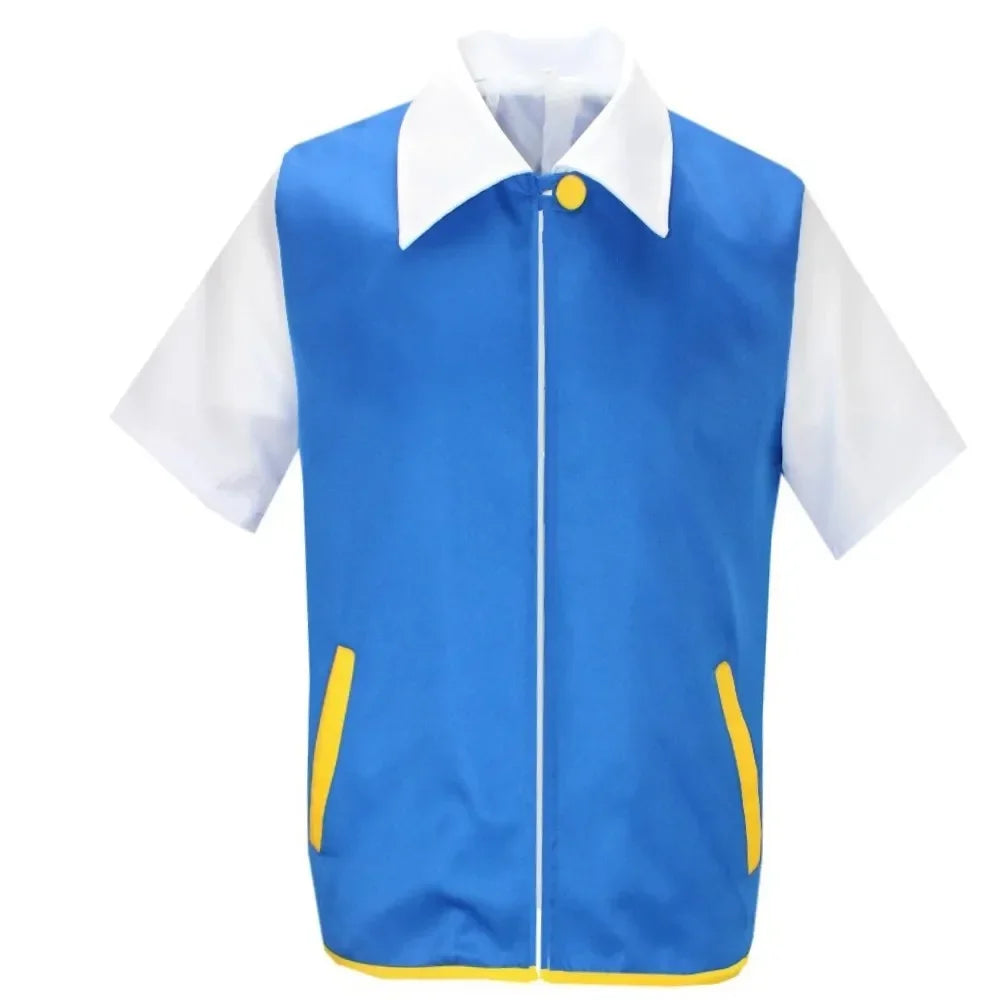 Adult Ash Ketchum Costume for Halloween Men Anime Trainer Cosplay Women Disfraz Party Blue Jacket Cap and Gloves Full Sets