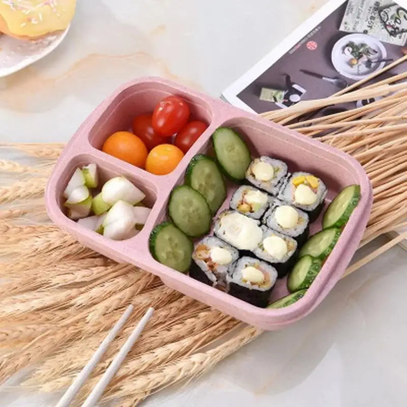 Wheat Straw Lunch Box – 3-Grid Microwave Food Storage Container