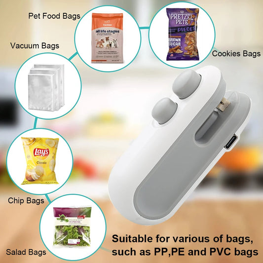 Mini Bag Sealer Rechargeable Handheld Heat Sealer for Food Bags