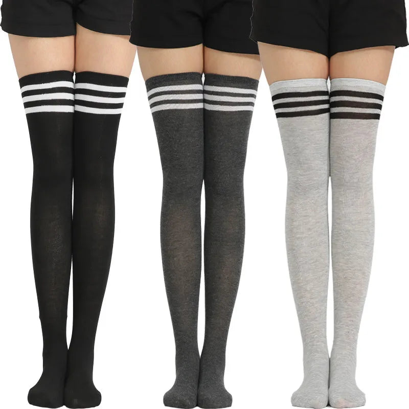 Black White Striped Over The Knee Socks for Women