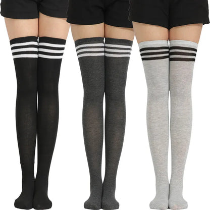 Black White Striped Over The Knee Socks for Women