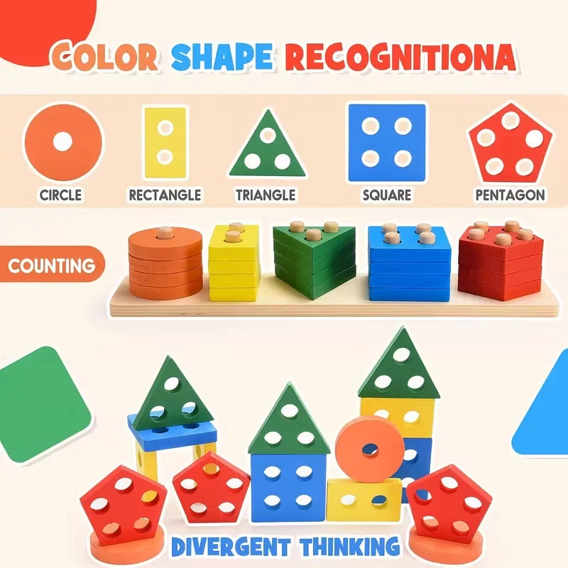 Montessori Wooden Puzzle – Geometry Learning Toy for Kids