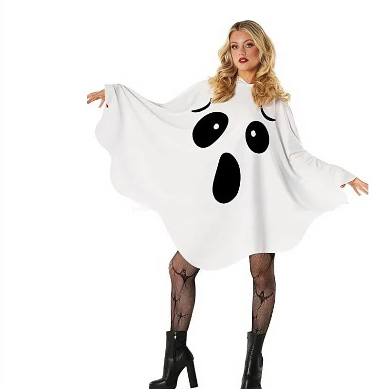 Halloween Ghost Witch & Fairy Cosplay Costume White Bat Wing Outfit Spooky Party Stage Performance Role Play Clothes for Women